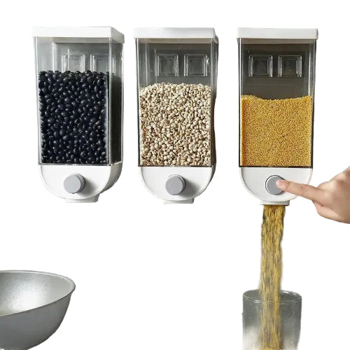 Wall Mounted Cereal Dispenser | 1.5L Transparent Grain Storage Container | One-Touch Cereal & Rice Dispenser | Space Saving Kitchen Organizer