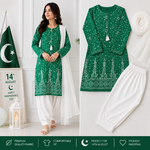 3 Pcs Women's Stitched Arabic Lawn Block Printed Suit with Shalwar thumbnail 2